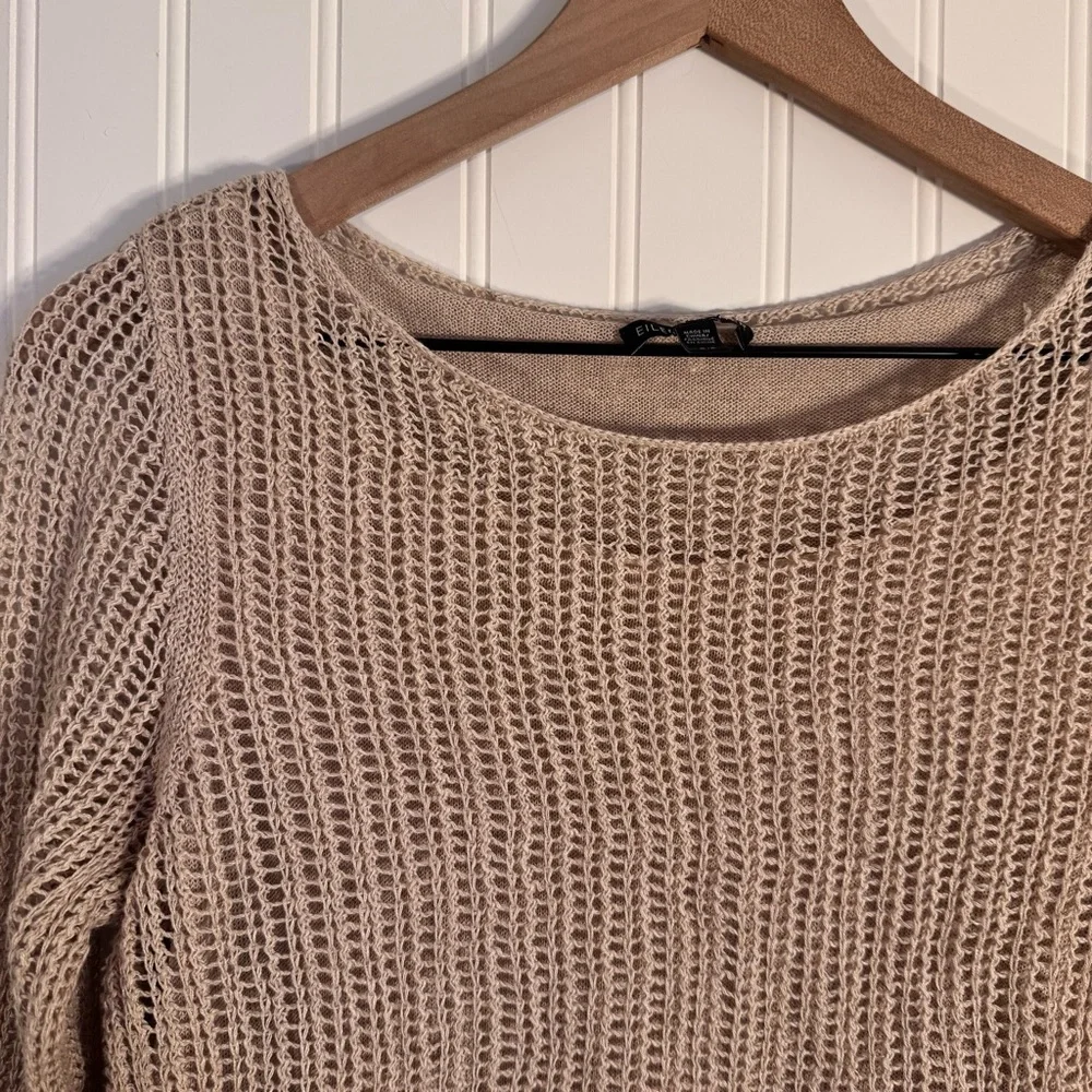 Eileen Fisher 100% Organic Linen Beige Knit Long Sleeve Women’s Size Small - Picture 2 of 11